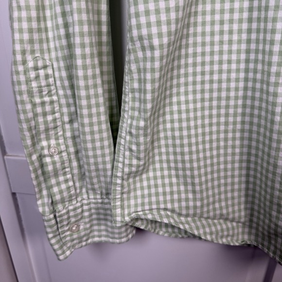 J Crew Shirt Mens Large Green White Gingham Check Button Down Casual Cotton - Picture 2 of 8